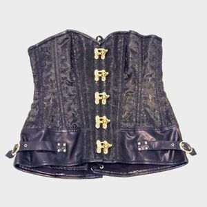 Black Damask Floral Boned Corset Size 30 with Silver Tone Hardware